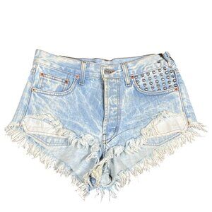 RUNWAYDREAMZ Vintage Distressed 450 Stone Studded Shorts in Stoner (Blue) Sz XS